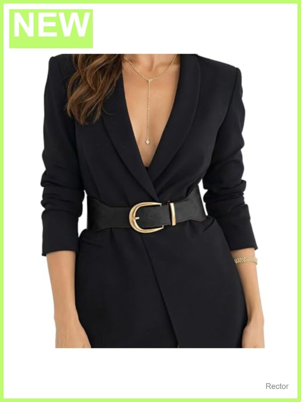 Women's Wide Elastic Waist Belt Faux Leather with Gold Buckle 3.1" for Dresses
